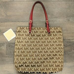 Michael Michael Kors Large Logo Tote with Red Leather Handles